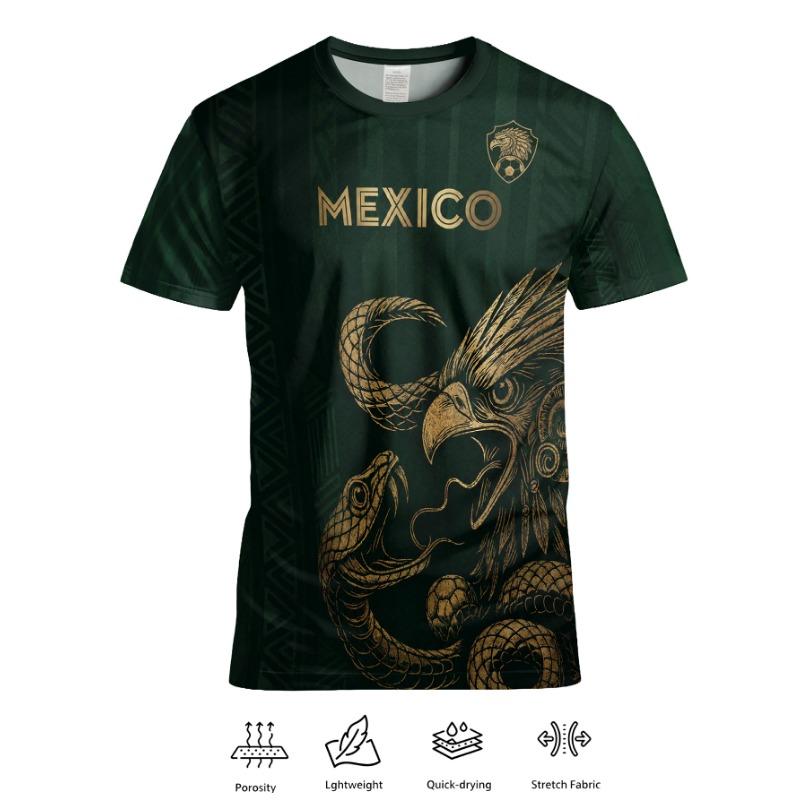 Mexiko Fußballtrikot Herren, Atmungsaktives Fußballhemd Kurzarm Mexikanische Nationalmannschaft Stil Fan Trikot