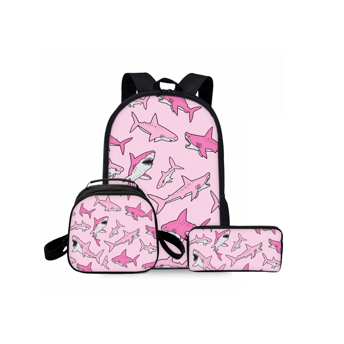Shark Marine Print Drie Delig Set Rugzakken voor Jongens/Meisjes Beste Cadeau 2D Cartoon Modieuze Schooltas voor Kinderen