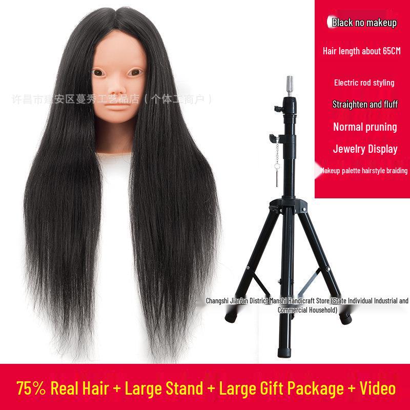 Real Hair Mannequin Head for Hairdressing, Braiding, Updos, and Makeup Practice