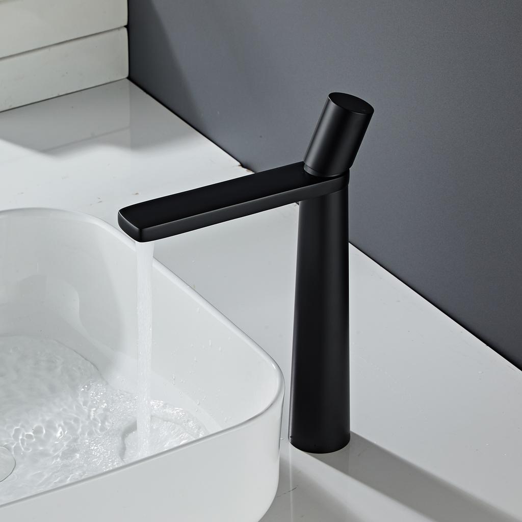 Single Handle Hot and Cold Deck Mounted Tall Brass Sink Mixer Round Gold Brushed Bathroom Modern Wash Basin Faucet Tap