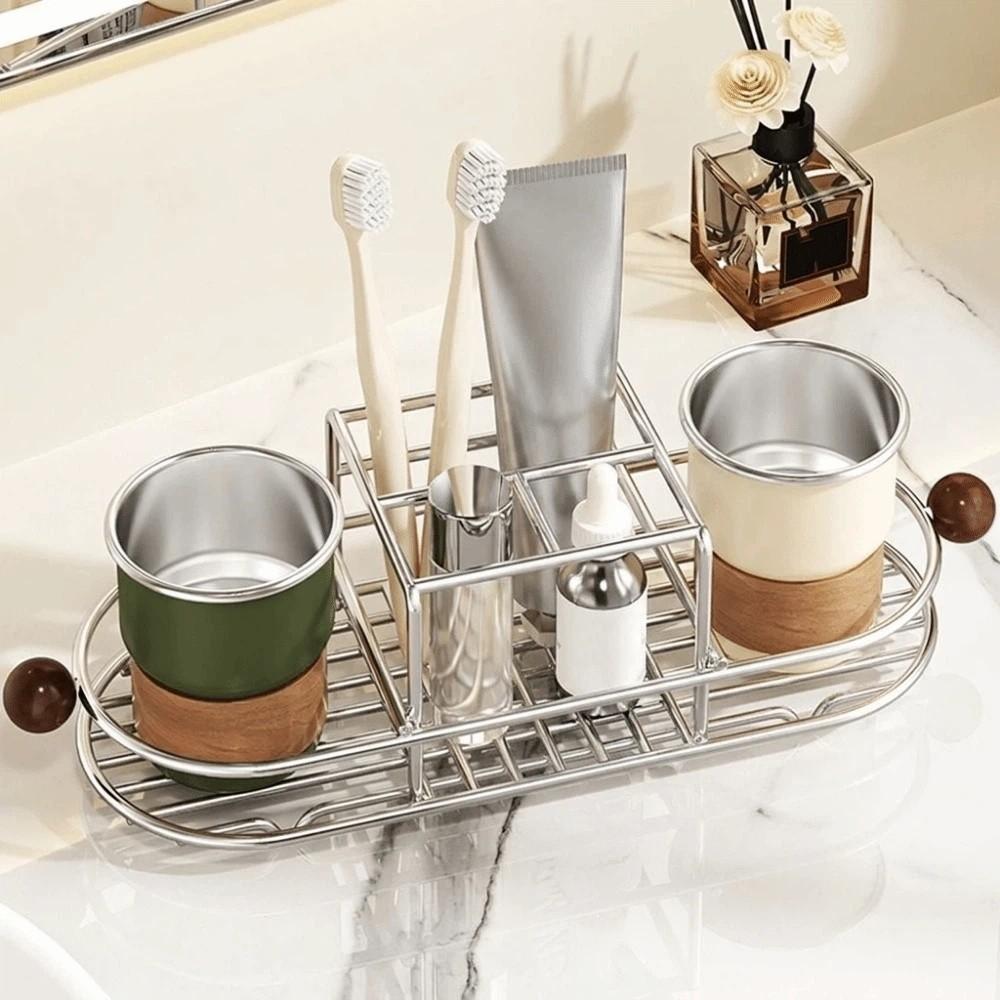 Stainless Steel Toothpaste Rack Waterproof Mouthwash Cup Rack Toothbrush Drain Rack Desktop