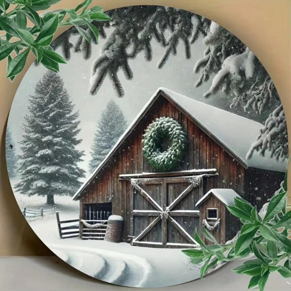 Round Metal Wall Decor Rustic Winter Barn Art Bar Cafe Club