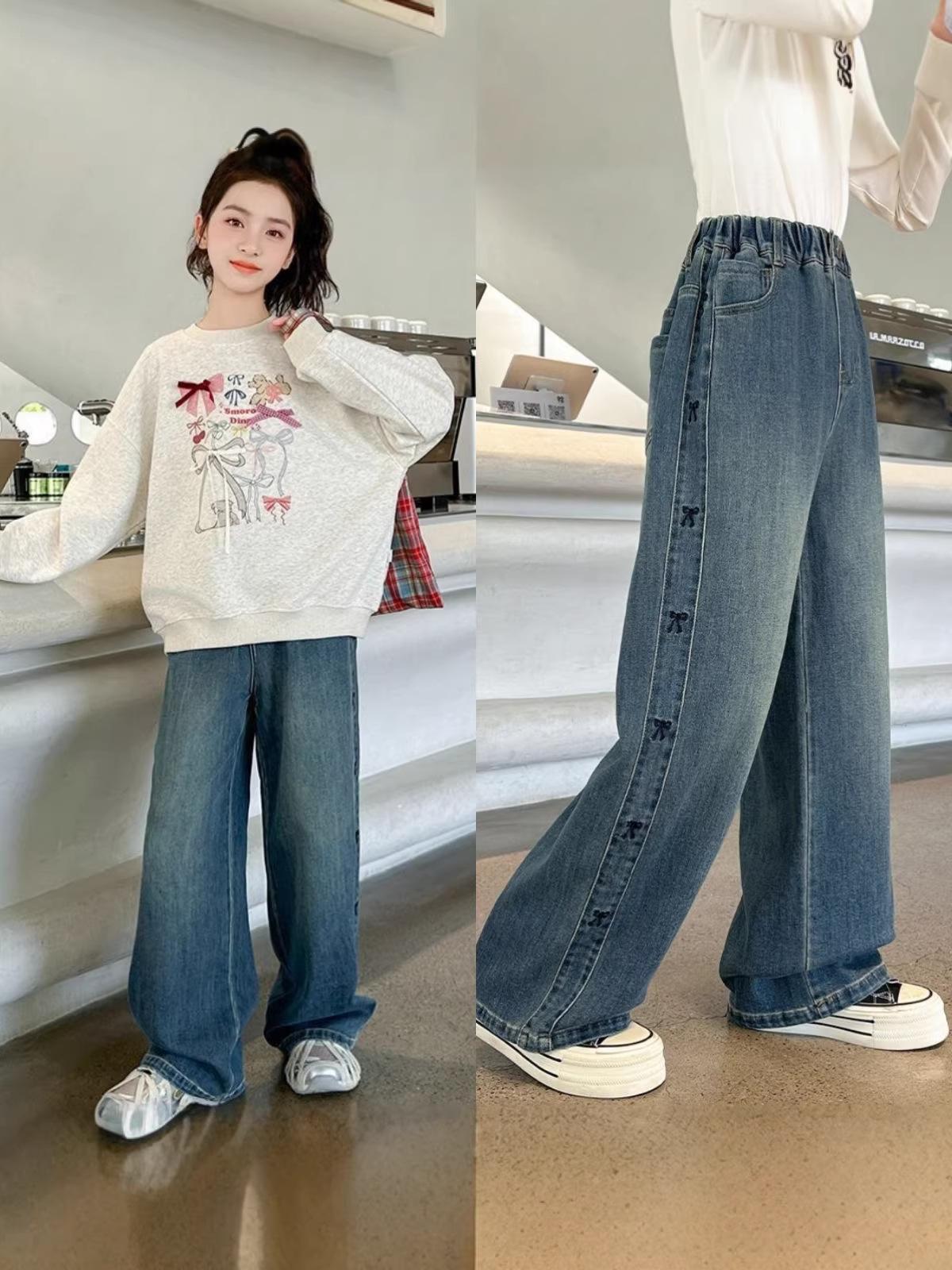 

Girls High-Waisted Denim Wide-Leg Pants - Medium/Large, Spring/Autumn 2026 Collection, Soft & Comfortable Jeans 120 cm