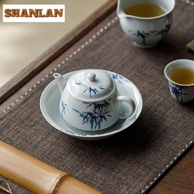 150ml Hand-painted Blue Bamboo Teapot Elegant Tea Infuser Pot Tea Maker Kettle With Ball Hole Tableware Accessories Ornaments