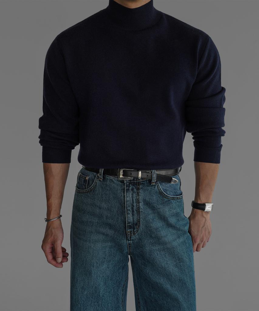 Baulopeulodeogteu Soft Double-Weave Mock Turtleneck Knit [Navy]
