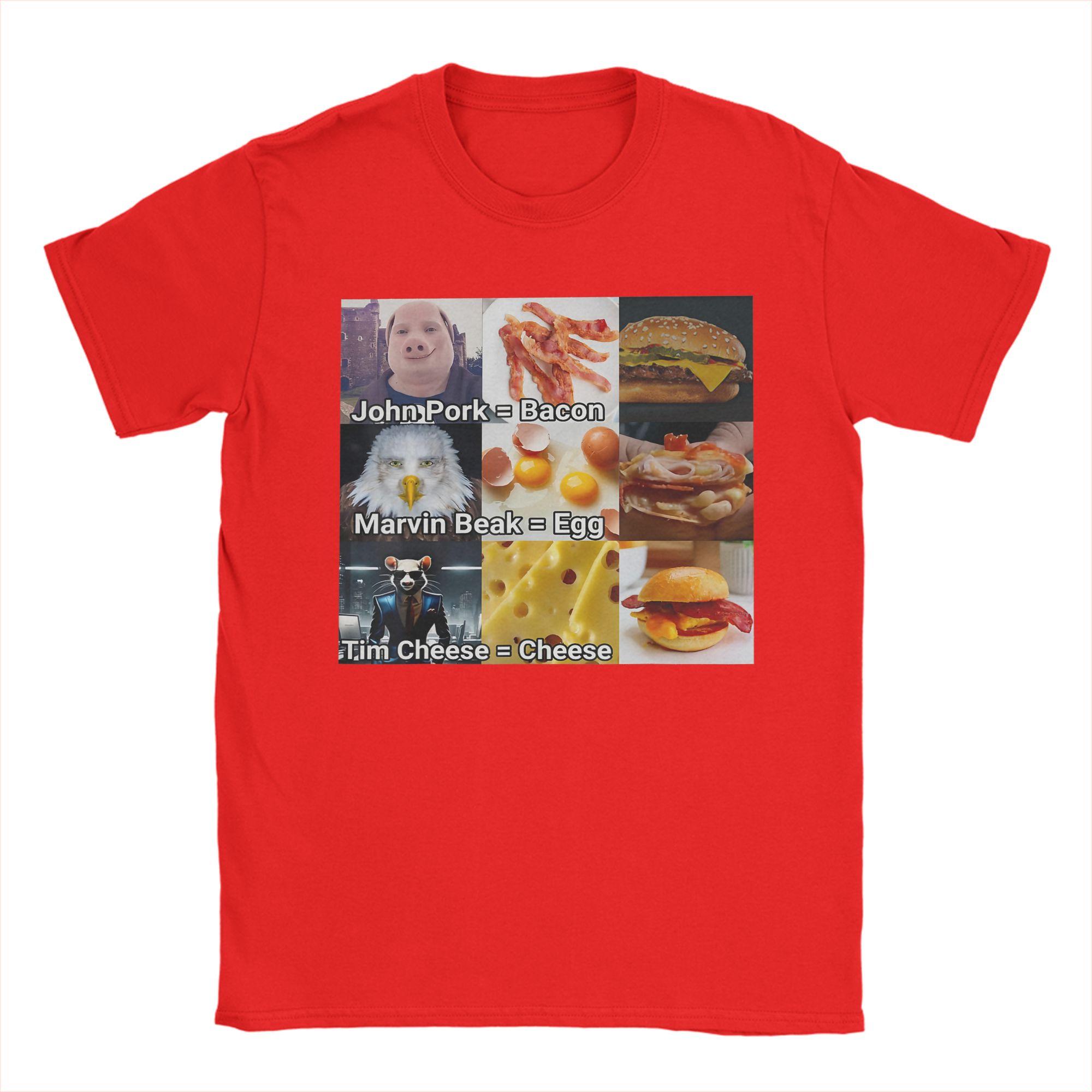 Men John Pork Marvin Beak Tim Cheese Funny Bacon Egg Cheese T Shirts Pure Cotton Clothing Novelty Tee Shirt Summer TShirts S