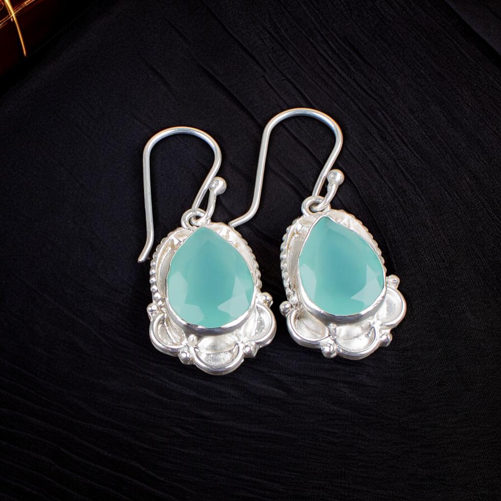 Authantic Aqua Chalcedony Gemstone 925 Sterling Silver Pretty jewelry Earrings EE-41-17
