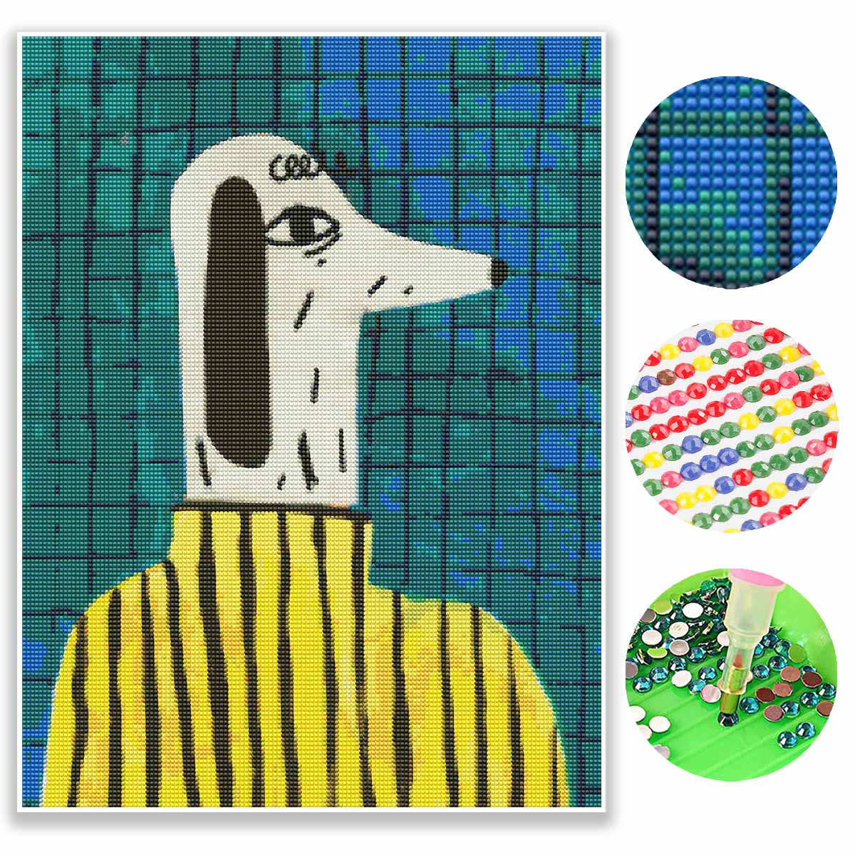 Diamond painting kit dog portrait striped sweater. full diamond round mosaic handmade. home decoration gift Round 20x30cm
