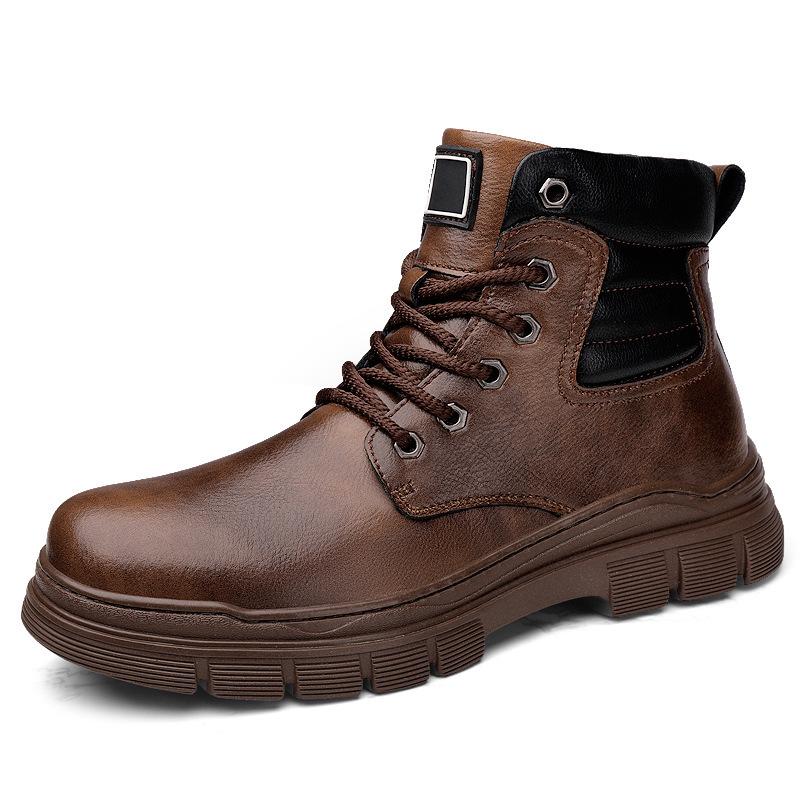 Men's High-Top Leather Martin Boots - Outdoor Big Toe Work and Casual Autumn/Winter Boots with Velvet Lining