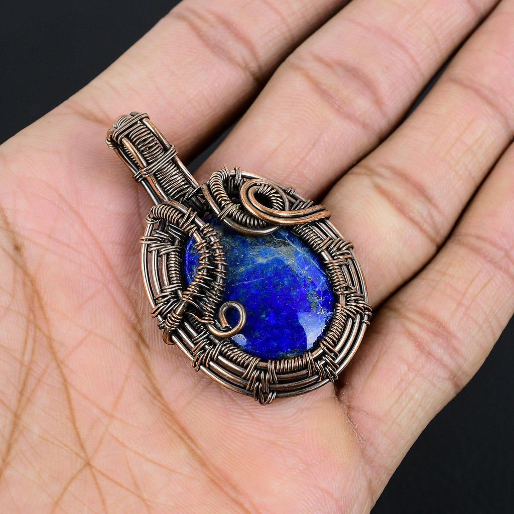 Lapis Lazuli Pendant Handmade Gemstone Jewelry, 999 Copper Wire Wrapped Pendant ,Unique Design Jewelry Pendant