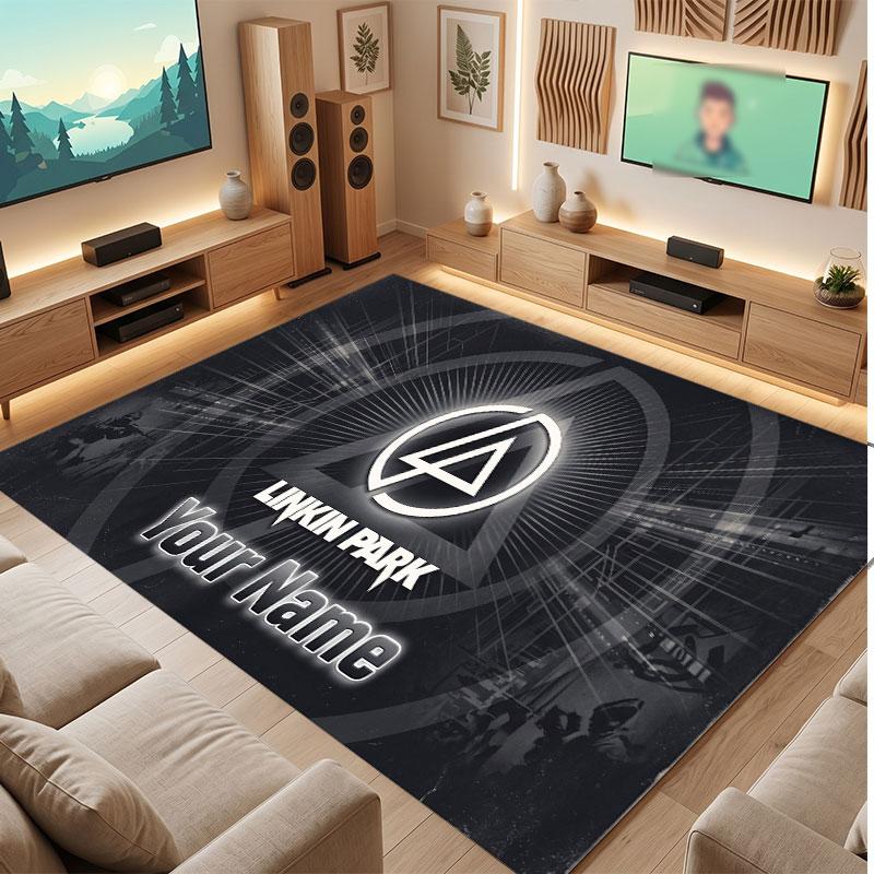 Linkin Park Personalized Crystal Velvet Carpet, Customized Name Text Soft Anti‑Slip Rug for Living Room Bedroom
