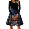 Women's Casual Fashion Round Neck Long Sleeve New Year Printed Retro Dress