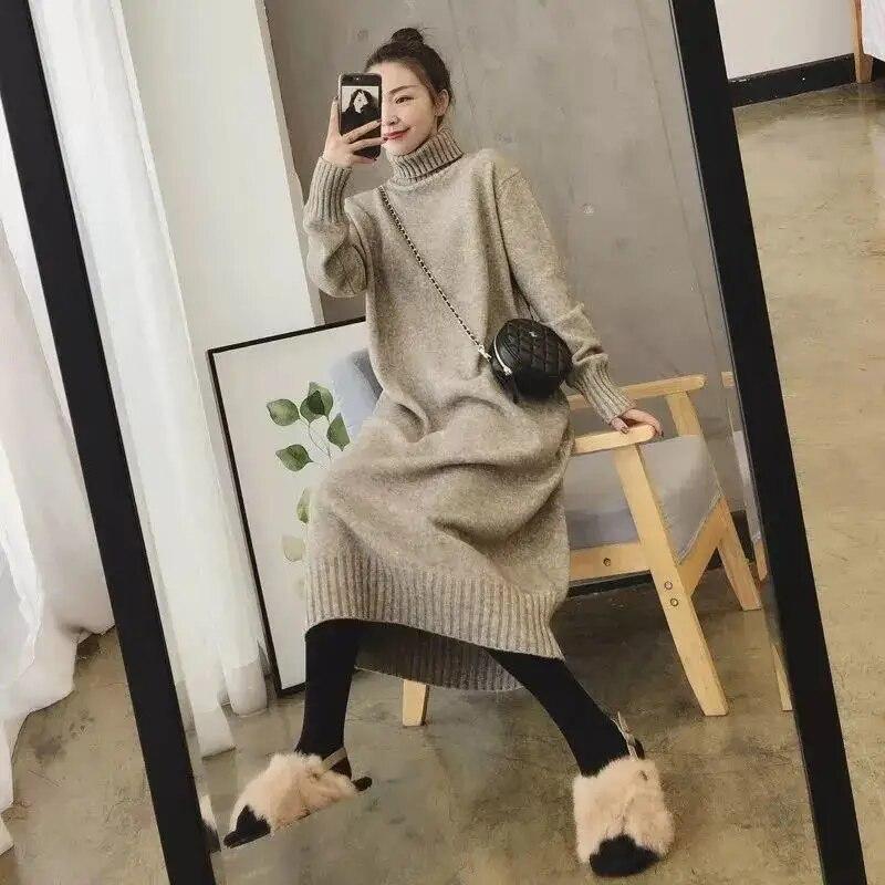 Robe Black Female Dress Clothing Sweater Loose Turtleneck Knitted Maxi Women's Dresses Long White Autumn Winter