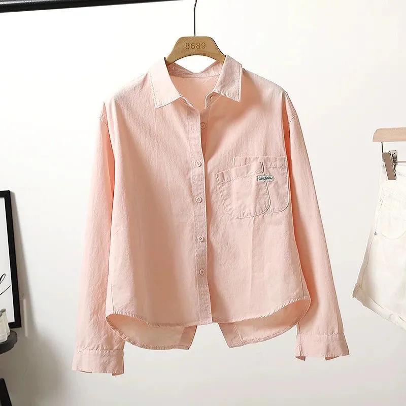 Women's Back Split Short Shirt Design Folded Pocket Jacket Leisure Outside Female Blouse