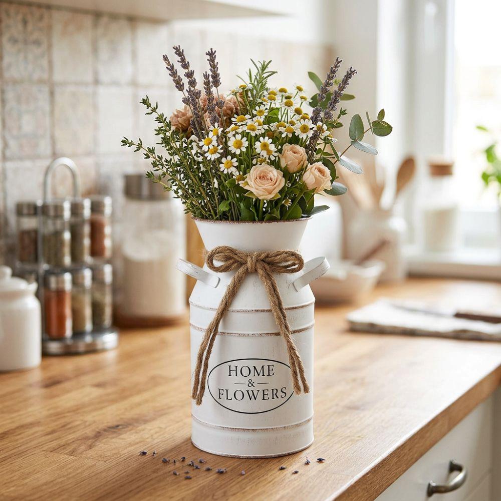Two Side Handle Farmhouse Vintage Vase Galvanized Iron Flowerpot Classic Flower Bucket Living Room