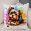 Adorable Watercolor Yorkshire Terrier Floral Bow Print Throw Pillow Cover Gentle Skin Touch Sofa Bedroom Household Decor Present