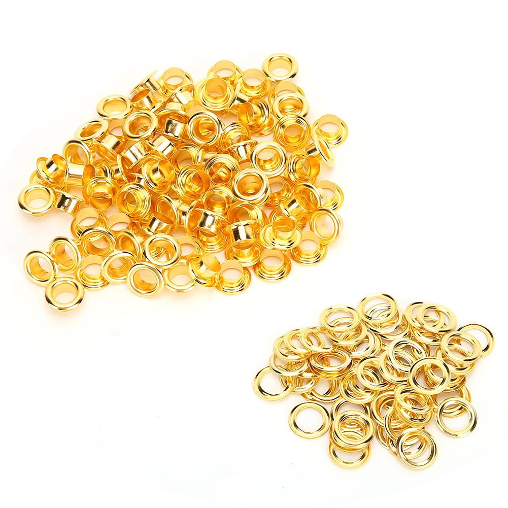 200Pcs 6mm Shoes Grommet Hollow Hole Rivet DIY Hand Made Brass Gold Leather Accessories