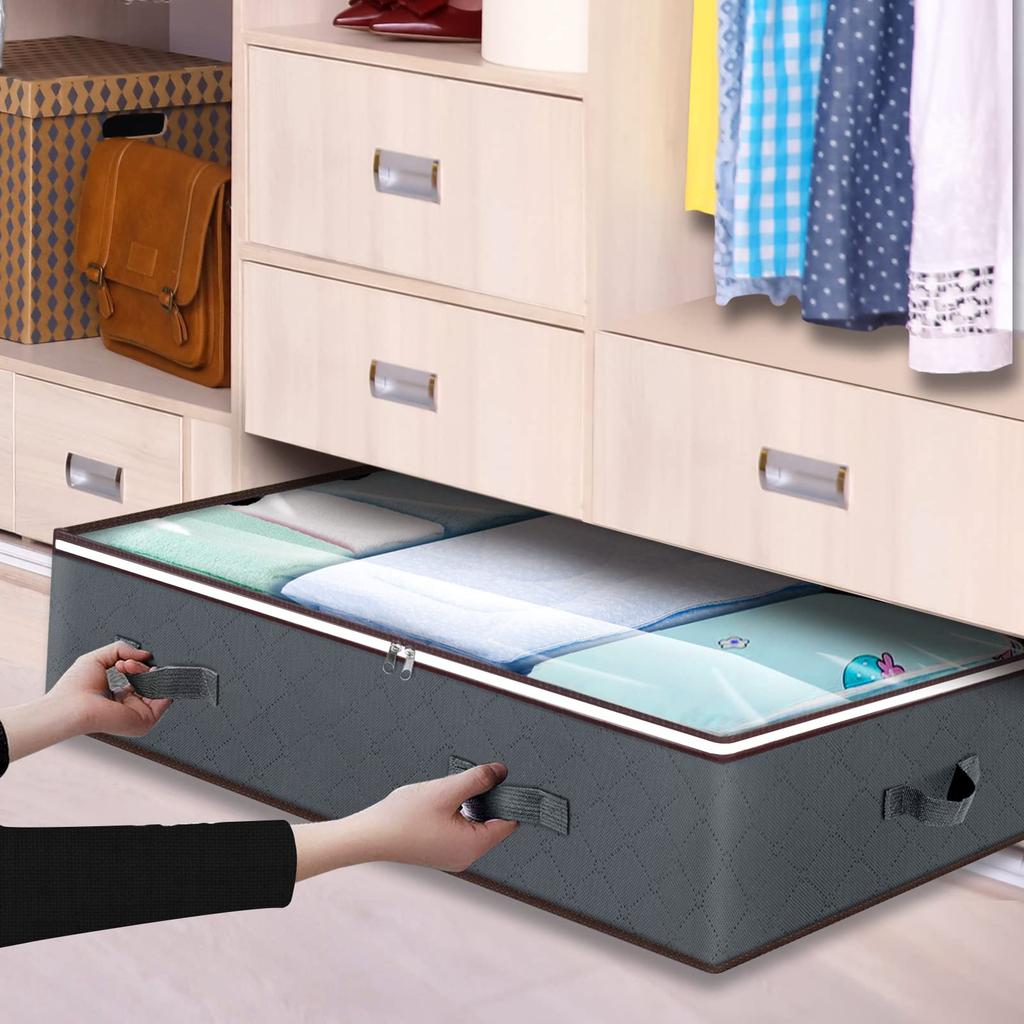 Foldable Under Bed Storage Containers with Clear Window Underbed Toy Organizers and Clothing Storage Bags Closet Storage Bins