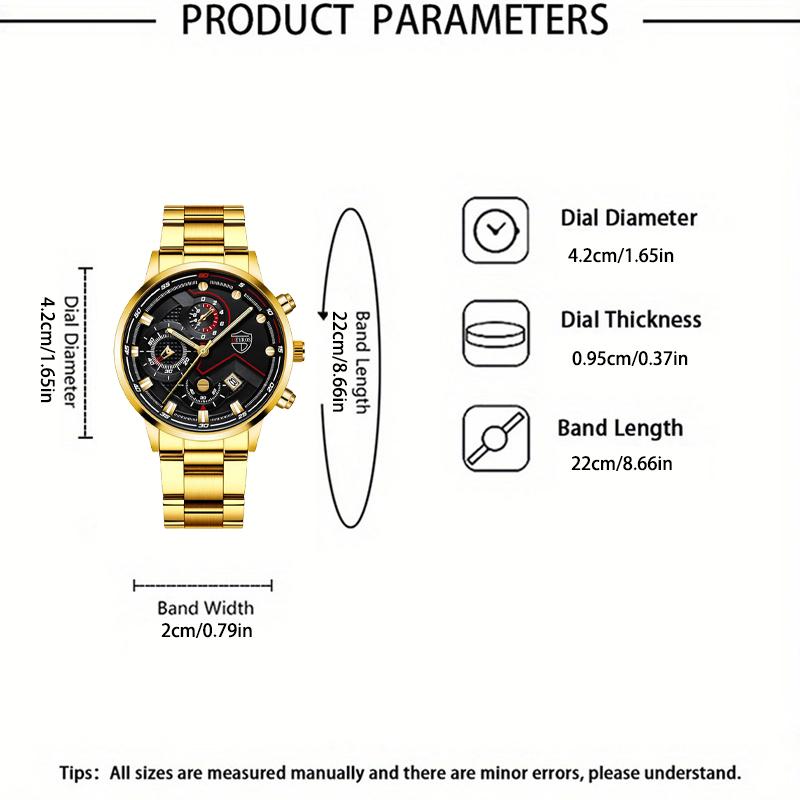 2pcs/set, 1pc Fashion Men's Sports Round Pointer Stainless Steel Quartz Watch & 1pc Bracelet with