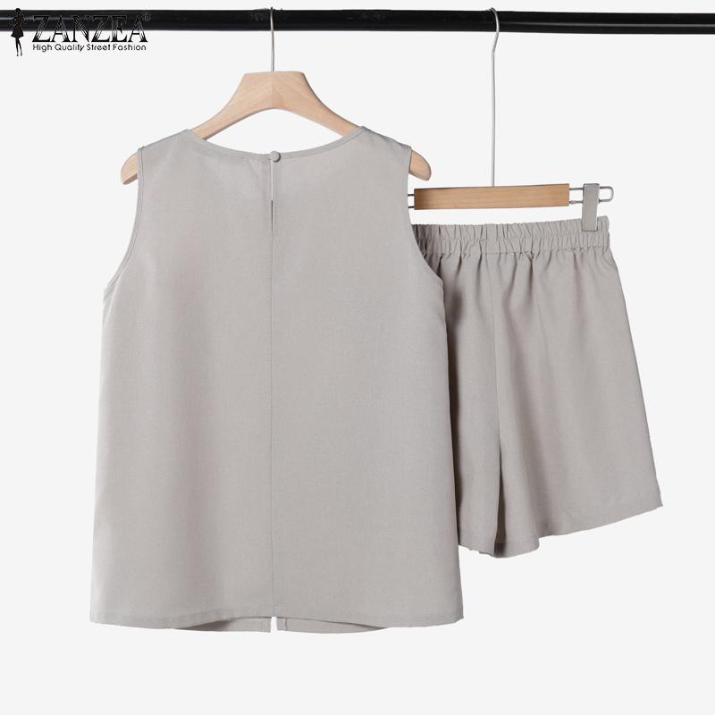 ZANZEA Womens Sleeveless Tank Tops and Shorts Summer Two Piece Sets