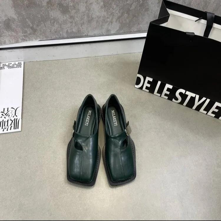 Womens Derby Shoes Square Toe Female Footwear Leather Comfortable On Heels Dress New High Mary Janes Pumps Shoes Woman Flats Squ