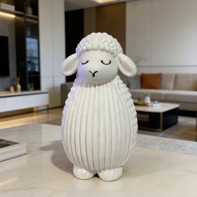 Yousheng 3D Printed Sheep Statue Small Sheep Figurine with Ribbed Texture Decorative Lamb Tabletop Ornament for Desk Bedside Home