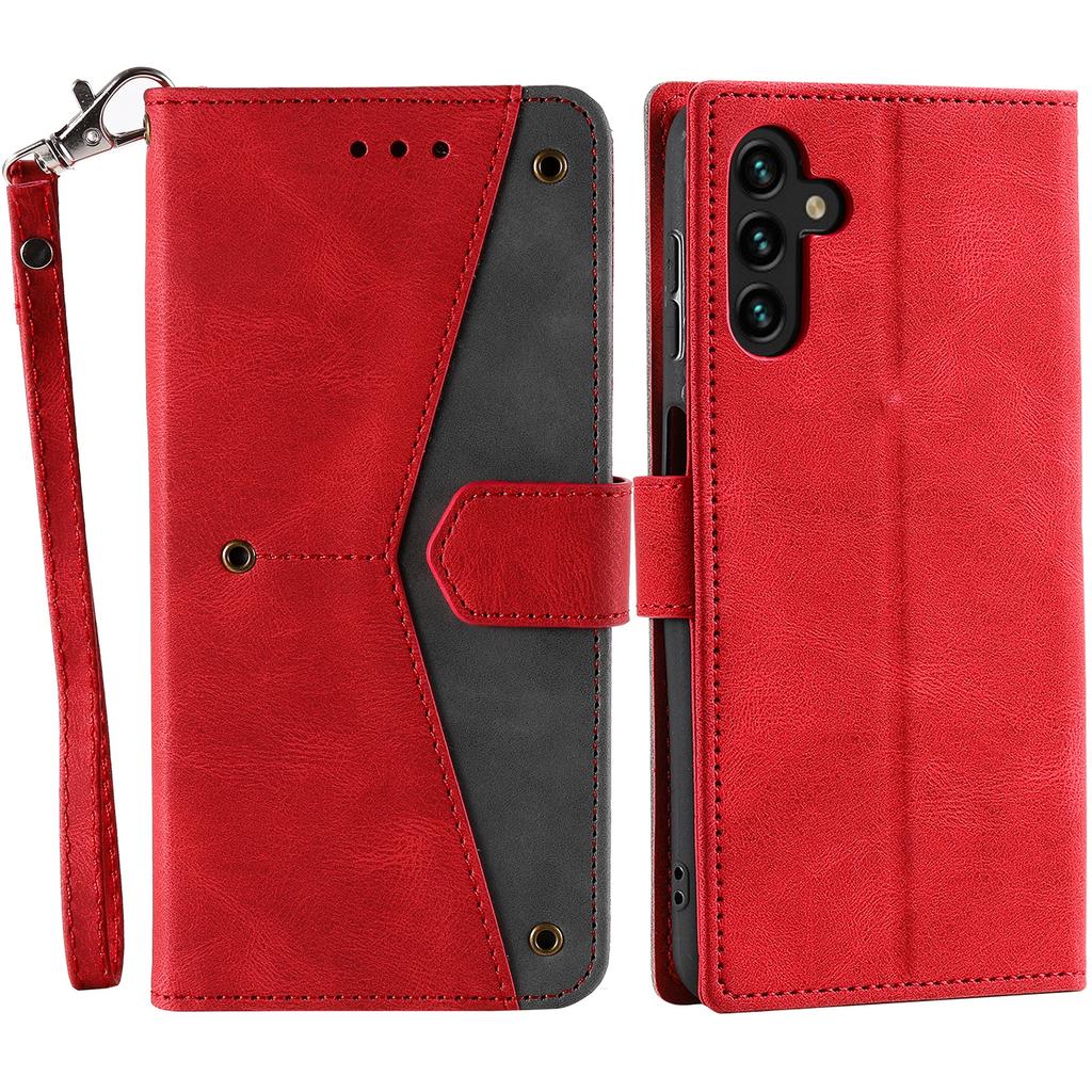 For Samsung Galaxy S25 Leather Case Splicing Stitching Wallet Stand Phone Cover with Strap
