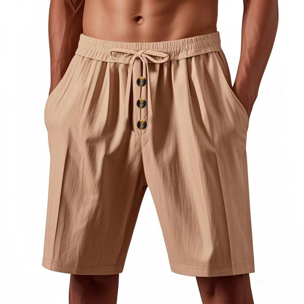 Men s Linen Trousers Summer Shorts Beach Casual Loose Straight Five Sports Shorts Man S коричневый