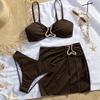 New Women's Sexy Fashionable Simple Solid Color Irregular Gold Decorated Three-piece Bikini Set