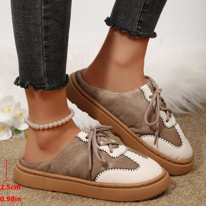 Fashion Warm Plush Thick Bottom Casual Shoes Women 2025 Winter Fashion Mix Color Flat Heel Mules Slippers Non Slip Outdoor Slippers