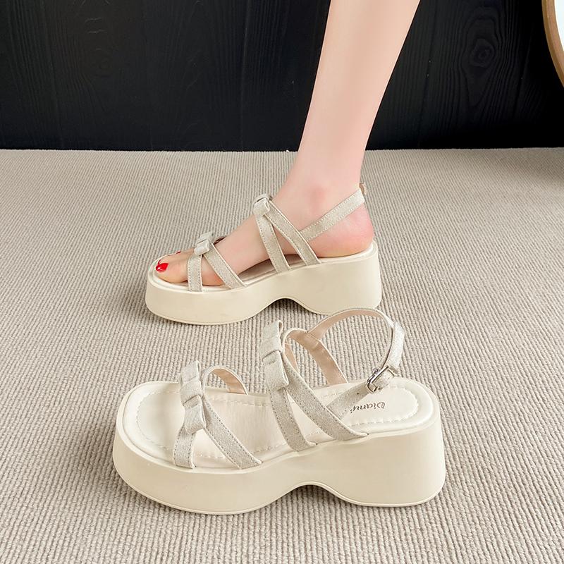 Roman Sandals Womens Shoes 2025 Clear Heels Anti-Skid Suit Female Beige Soft Flip Flops Platform Luxury