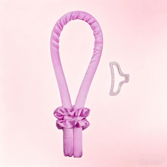 No Heat Hair Curling Rod Headband with 2 Scrunchies Claw Clip Overnight Sleeping Silk Ribbon Hair Curler Women Long Hair Curls Roller Styling Tool