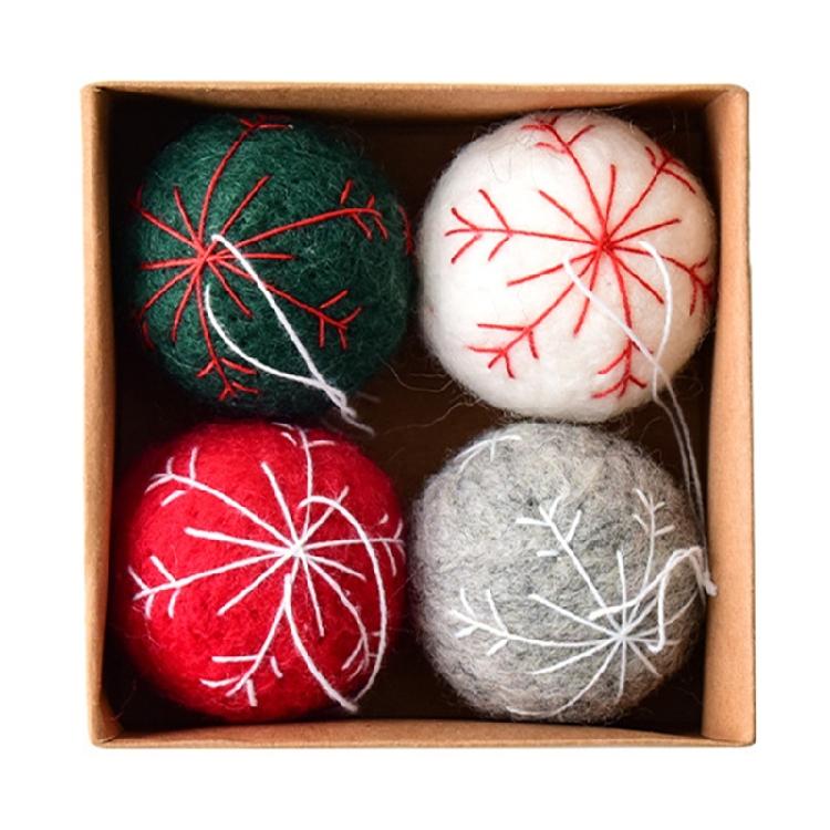 Set Of 4 Winter Snowflake Wool Felt Decoration Colorful Christmas Tree Decoration With Secure Hanging Ropes