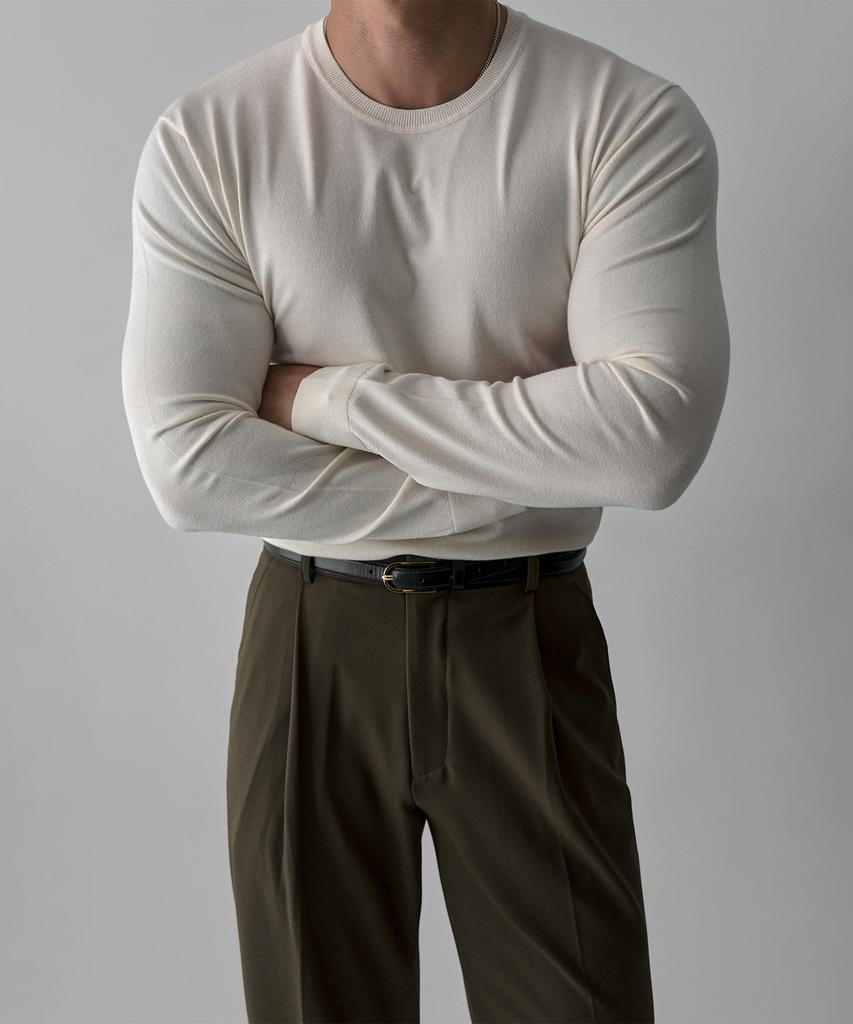 BOWLOW PRODUCT Essential Round Neck Muscle Long Sleeve Knit [Ivory]