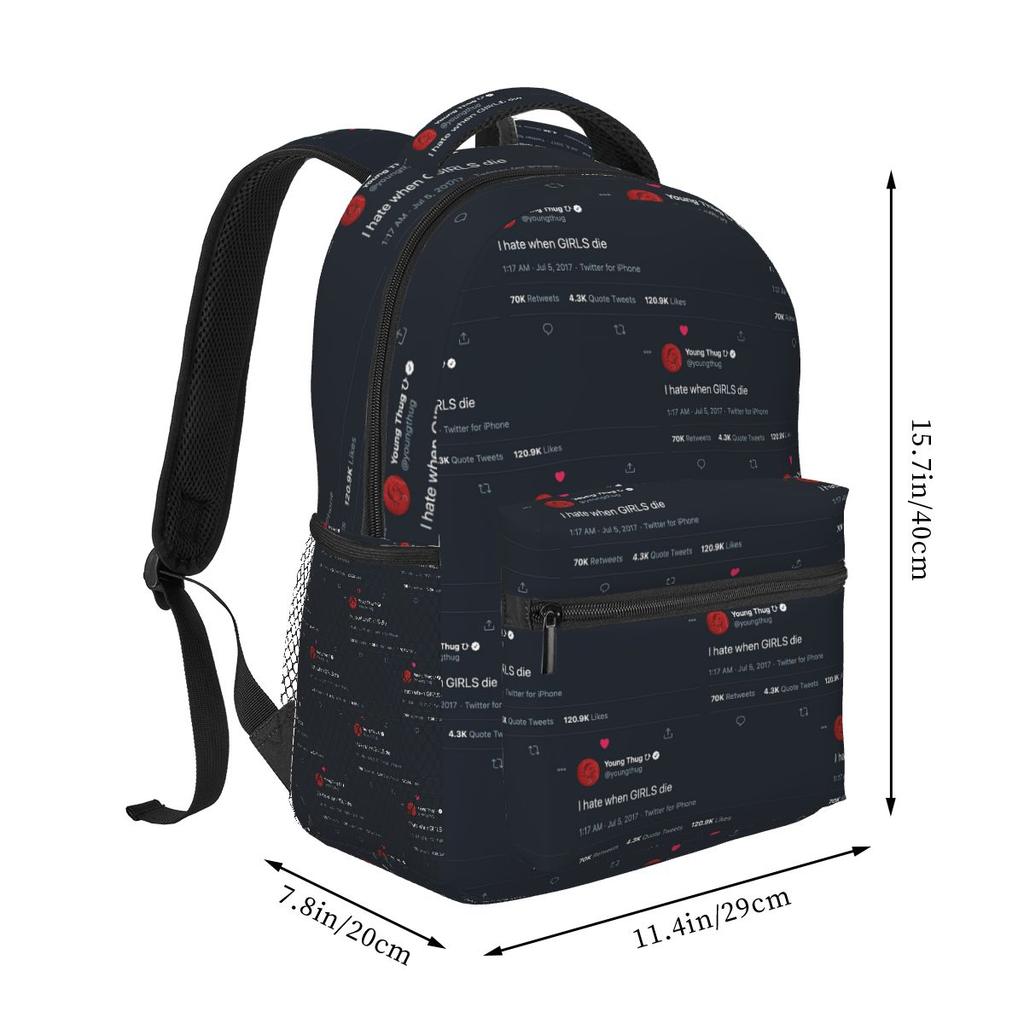 I Hate When Girls Die Young Thug Meme Quote Student Backpack School Bag Hiking Daypack for Boys Girls Bookbag Shoulder Bags