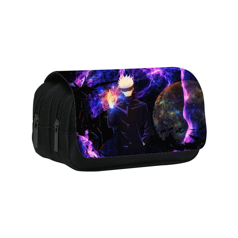 Jujutsu Kaisen Pattern Double Layer Flip Cover Stationery Storage Pencil Bag For Middle School Students