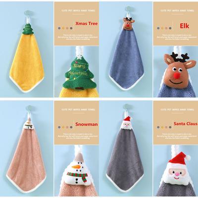 Dětský vánoční ručník kreslený losí sněhulák Santa Claus vánoční strom sametový ručník koupelna závěsný ručník adsorpční tkanina