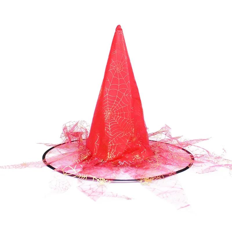 Halloween Witch Hats With Spider Web Veil For Women Costume Party Hats Wizard Hat Magican Halloween Headdress Party Caps Favors