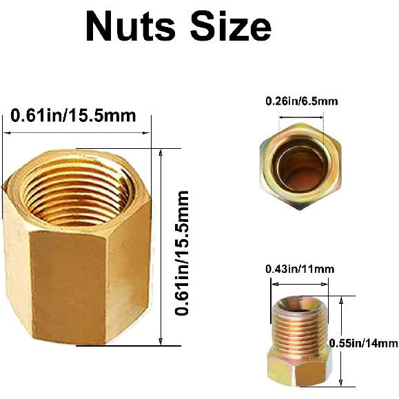 MuHize 1/4 Brake Line Fittings - Upgraded 15 Pieces 7/16 24 Threads Brake Union Fittings Assortment For 1/4” Brake Tube (5 Unions, 10 Nuts)