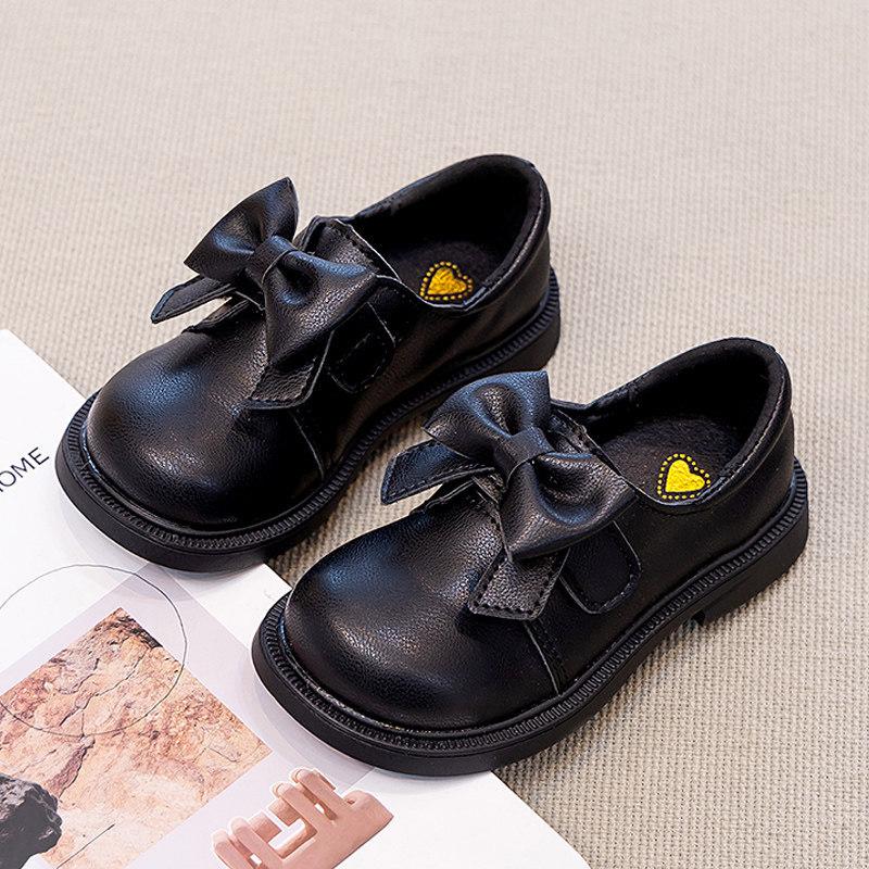 Girls Leather Shoes Spring Bow Performance Shoes Soft Sole Fashion Loafers Mary Jane Shoes for Kids