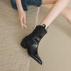 Krazing Pot Sheep Skin Autumn Winter Shoes Thick High Heels Size 43 Western Boots Slip on Ankle Boots