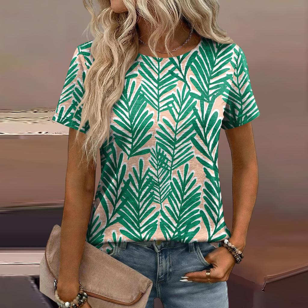 Damen Mode Lässiges Bedrucktes T-Shirt mit Lockerer Passform