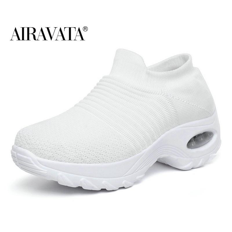 Mote kvinner Uformelle joggesko Mesh Plattform Slip-on Air Cushion Sport Shake Sko