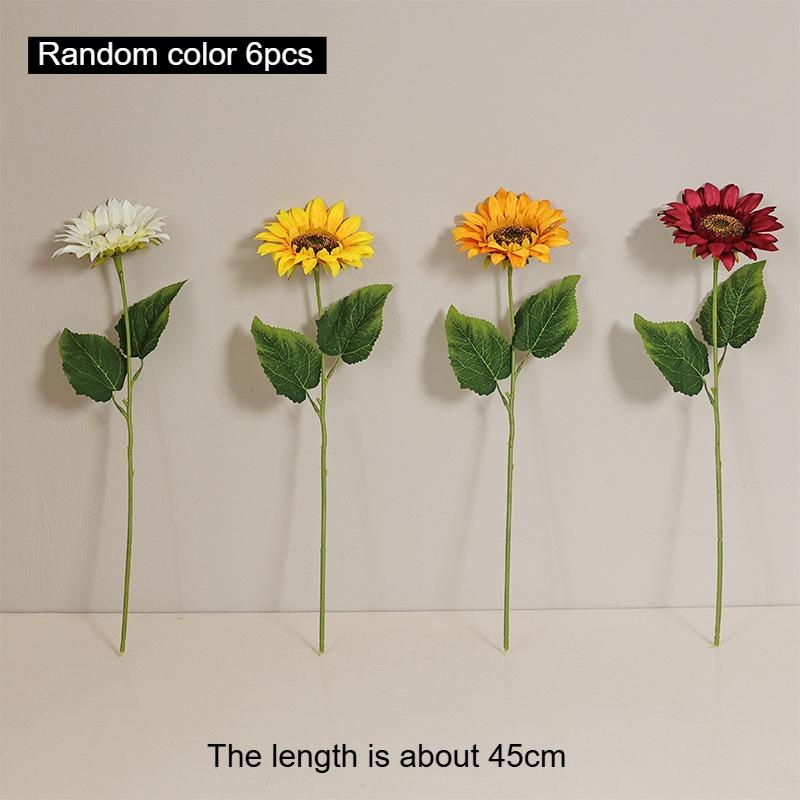 

6 шт. Реалистичные искусственные подсолнухи - с желтыми лепестками, коричневыми серединками - Тканевые цветы для свадьбы, дома, Дня благодарения, Рождества