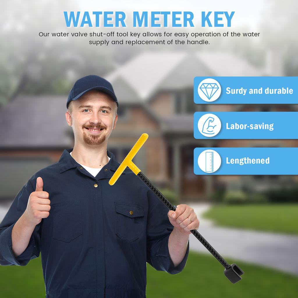 2Pcs Water Meter Key Carbon Steel Water Shut Off Tool 16inch/17inch T-Handle Water Meter Wrench for Water Gas Meter Box