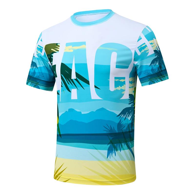 

Men s 3D wave coconut print T-shirt trendy street wear short sleeved round neck T-shirt outdoor comfortable breathable T-shirt XS