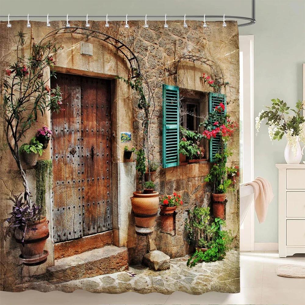 3D European-style Town Street Landscape Printing Bathroom Waterproof Shower Curtain Polyester Curtain Home Decoration Curtains