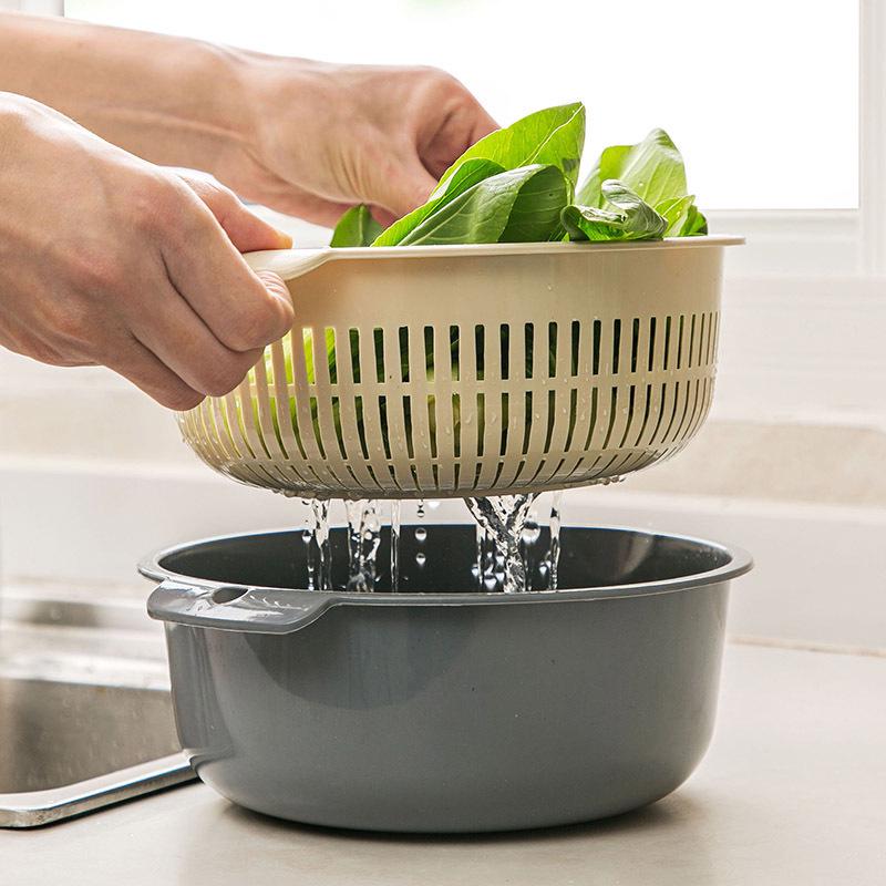 Double-Layer Round Vegetable & Rice Wash Basin Colander Basket