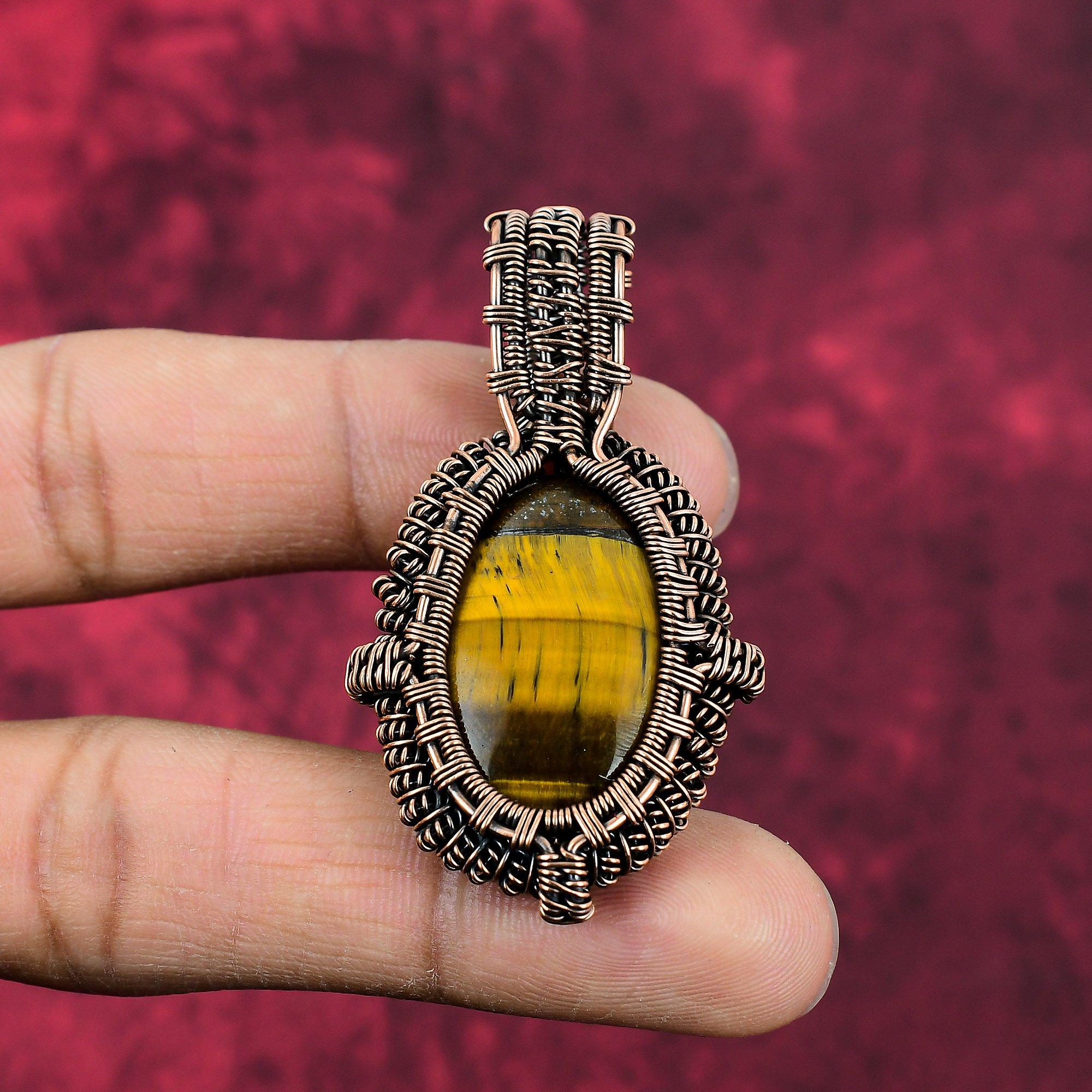 Tiger s Eye Pendant Copper Wire Wrapped Pendant Handmade Pendant Tiger s Eye Gemstone Jewelry Birthstone Pendant Copper Jewelry Wedding Gift