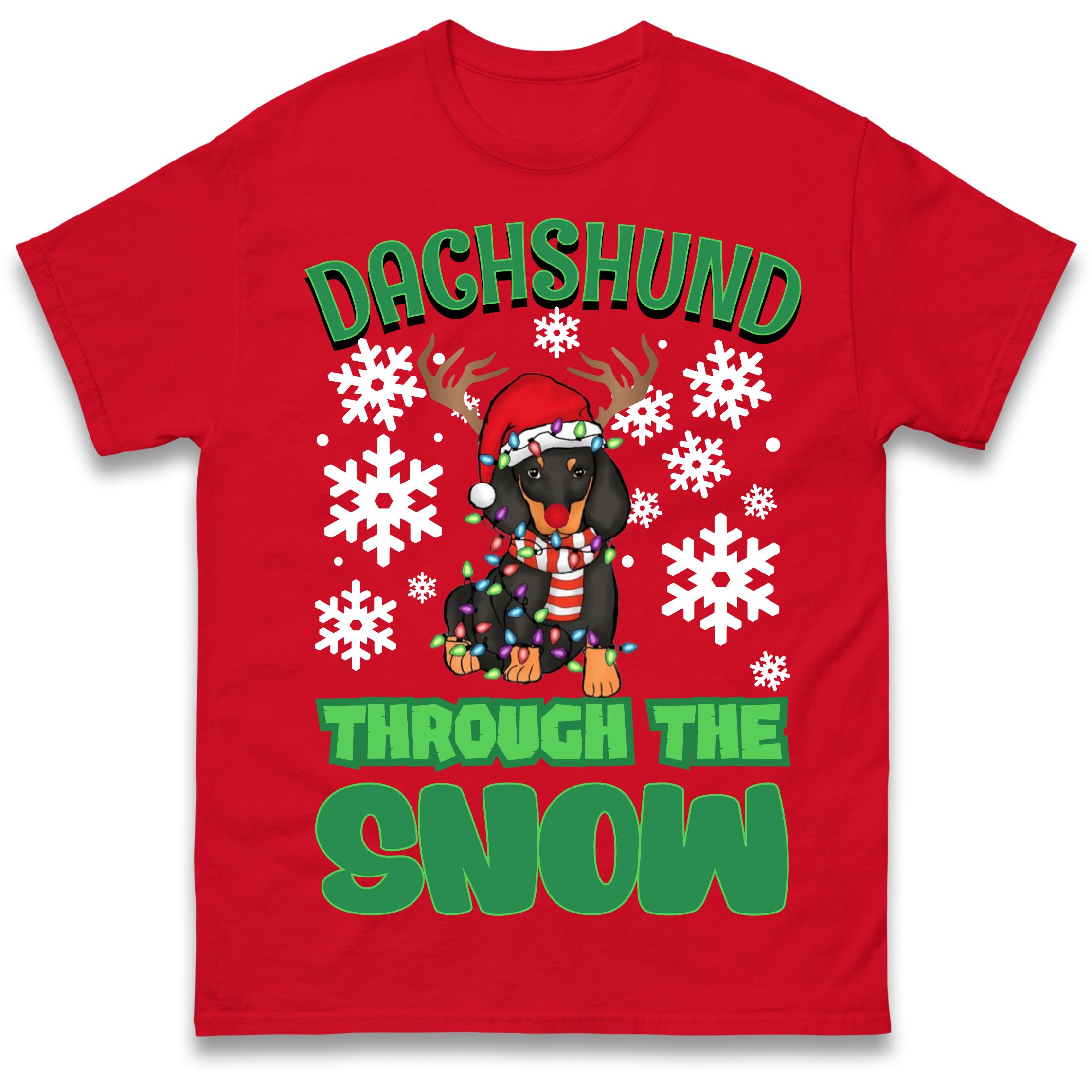 Dachshund Snow Christmas T-Shirt Tshirt Mens Womens Tops Unisex Tees 100% Cotton M